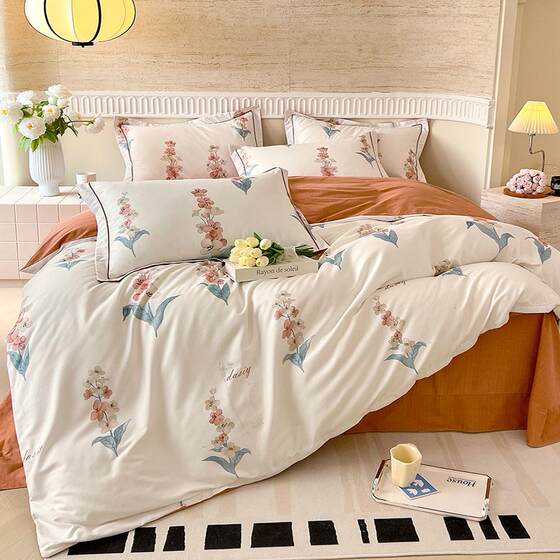 Crystal Home Textiles Thickened 100% Pure Cotton Brushed Four-Piece Set Bed Sheet Duvet Cover Autumn and Winter Bedding Quilt Cover