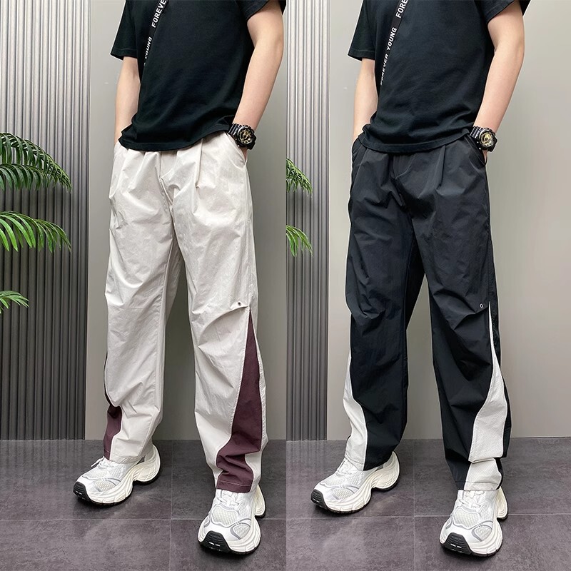 Functional American-Style Original Autumn Thin Casual Striped Straight-Leg Wide-Leg Pants for Young Men Doea