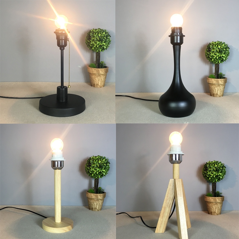 Table lamp lamp holder Solid wood black and white base E27 lamp holder Living room bedroom bed head modern simple table lamp