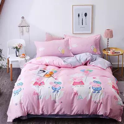 Cartoon pure cotton four-piece 100 cotton quilt set Princess style bed single bed three-piece set Bedding 4-piece set