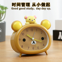 Children cartoon bear alarm clock watch for boys and girls students use bed head alarm mute cute night light lazy bug gets up