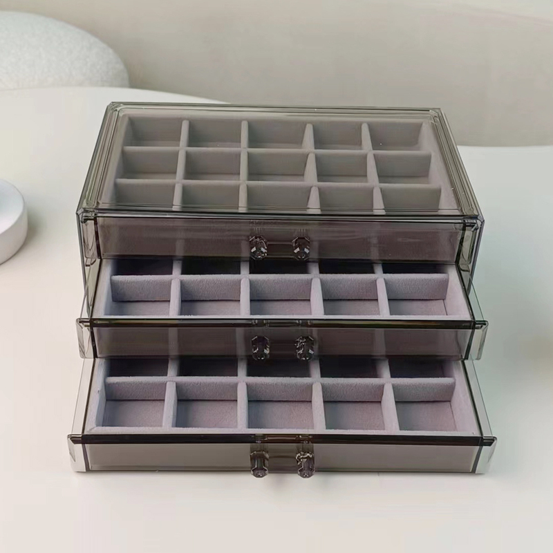 Nail Art Rhinestone Large Accessory Organizer Box Desktop Acrylic Multi-Layer Velvet Earring Jewelry Multi-Compartment Storage Box