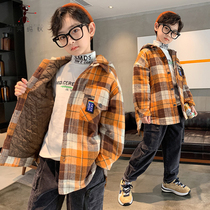 Boys cotton padded thick warm shirt autumn winter long sleeve plaid coat big childrens shirt tide SY-6935