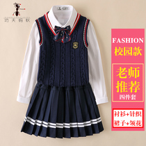 Girls foreign style suit sweater vest shirt skirt spring and autumn Primary School students academic style JK uniform three-piece Winter