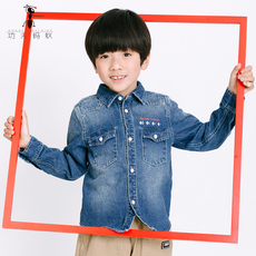 Детская джинсовая рубашка 男童牛仔衬衫长袖春秋潮流帅气深蓝休闲儿童薄款衬衣秋装上衣5169