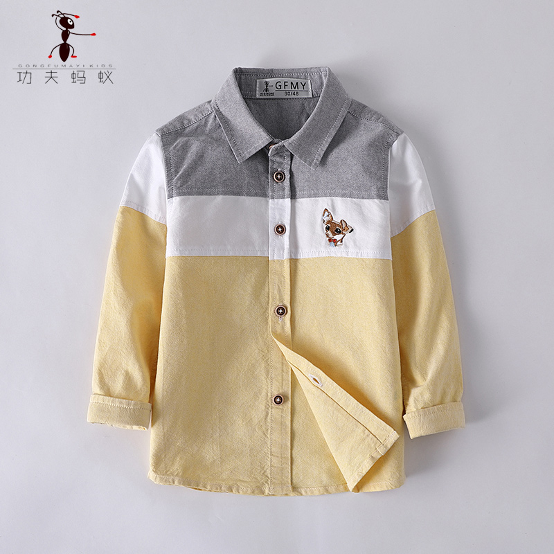 Children's pure cotton long-sleeved shirt spring, autumn and winter baby tops small and medium-sized boys all-in-one plus fleece shirts to keep warm inch 2926