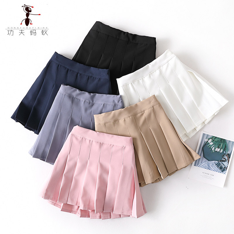 Spring and Autumn Powder College Fengshang Dress Black Dress Girl Gray Fold Dress in large children's white short skirt 6628