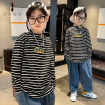 Boy half high collar sweater spring and autumn boys striped top big children tide version T-shirt base shirt SY-6916