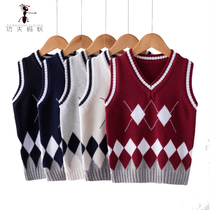 Childrens cotton sweater vest Spring and Autumn Winter boys plaid school uniforms with waistcoat shoulder girls knitted horse clip 1001