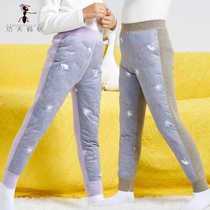 Autumn and winter school uniform artifact childrens three-layer warm pants wear a boys one plus velvet down pants girl padded cotton pants