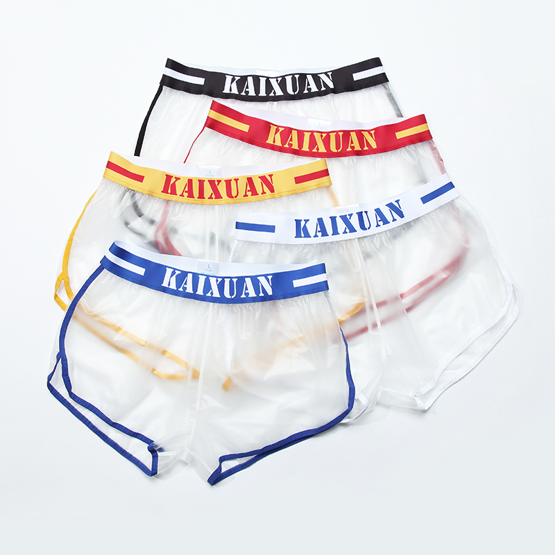 Open Men's Beach Shorts Pvc Plastic Transparent Lace Large Size Loose Low Waist Stage Performance Boxer Shorts