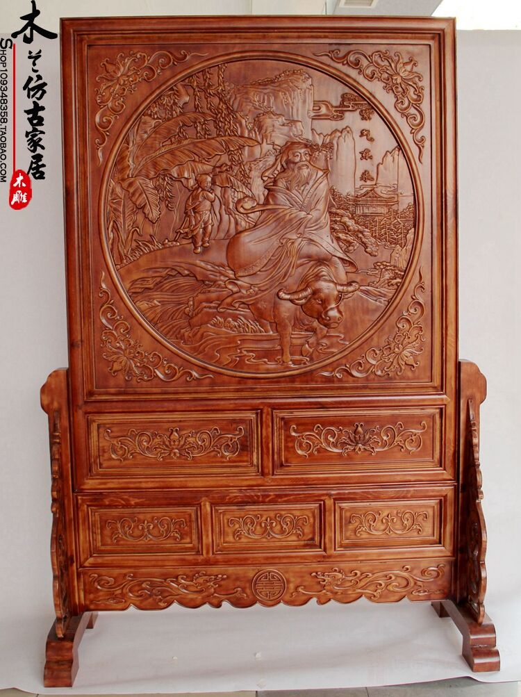 Dongyang wood carving solid wood purple East floor-to-ceiling screen seat screen Chinese double-sided carved plug-in screen decoration entrance partition