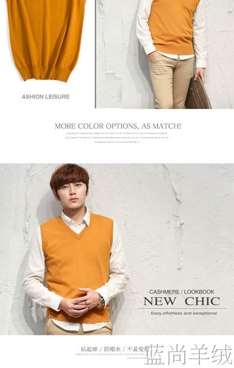 Áo len nam cổ chữ V đan len ấm áp áo len vai rắn màu cashmere không tay vest mùa thu đông phiên bản Hàn Quốc của bố len dệt kim