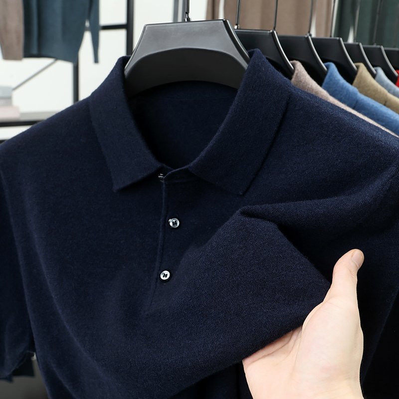 Spring and Autumn 100% Pure Cashmere Sweater for Men, Short-Sleeved, Thin, Collared Knit Top, Loose Fit, Large Size T-Shirt Spring and Autumn 100% Pure Cashmere Sweater for Men, Short-Sleeved, Thin, Collared Knit Top, Loose Fit, Large Size T-Shirt