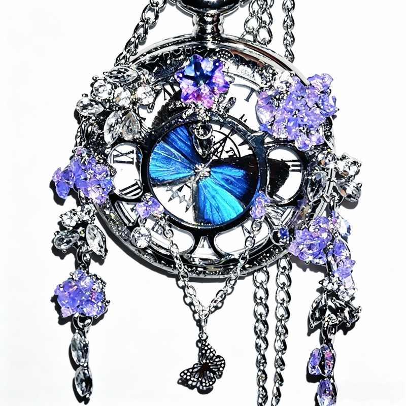 Movable Elegant Gray Butterfly Pocket Watch, Small Blue Morpho Butterfly, Real Butterfly Specimen, Gift for Best Friend, Classmate, Couple's Birthday