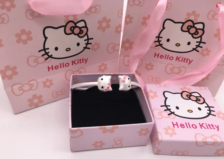 Boutique S925 Bạc Hellokitty Hello Kitty Vòng tay trẻ em Chuông trẻ em Hoạt hình Gửi Vòng tay bạn gái vòng đá phong thủy