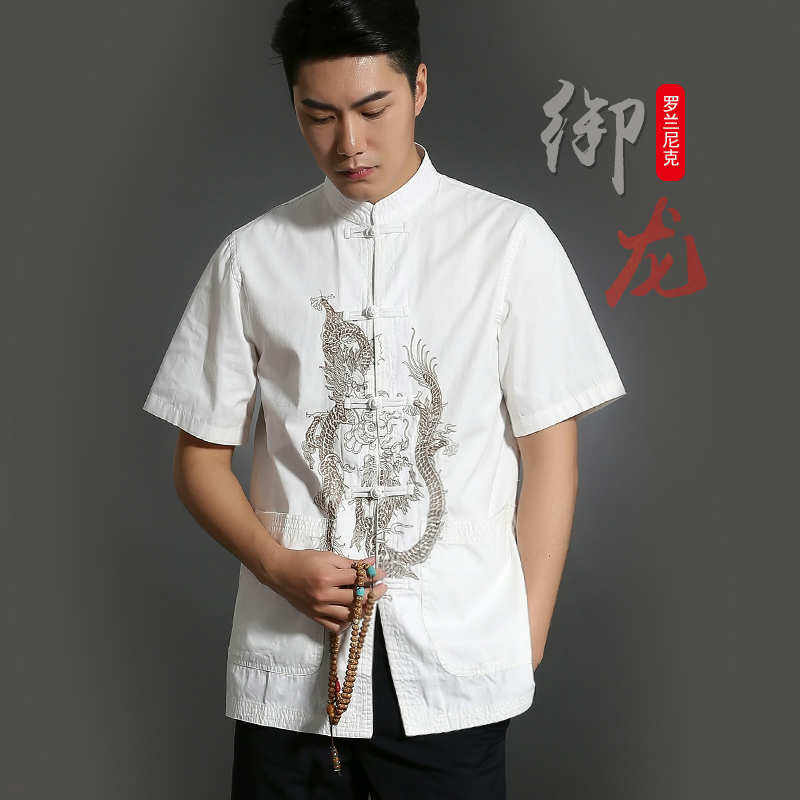 China Wind Tang Dress Men's Summer Men's Summer Men's Summer Short Sleeves Youth Pure Cotton Traditional Chinese Hanfu Men's Half Sleeve Blouse