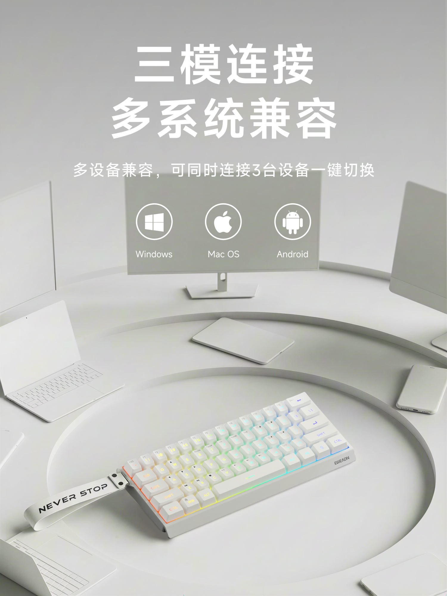 Forerunner F61 Wireless Bluetooth Small Keyboard with Mechanical Feel, Silent, for Office Use, Tablet Computer, Gaming, E-Sports