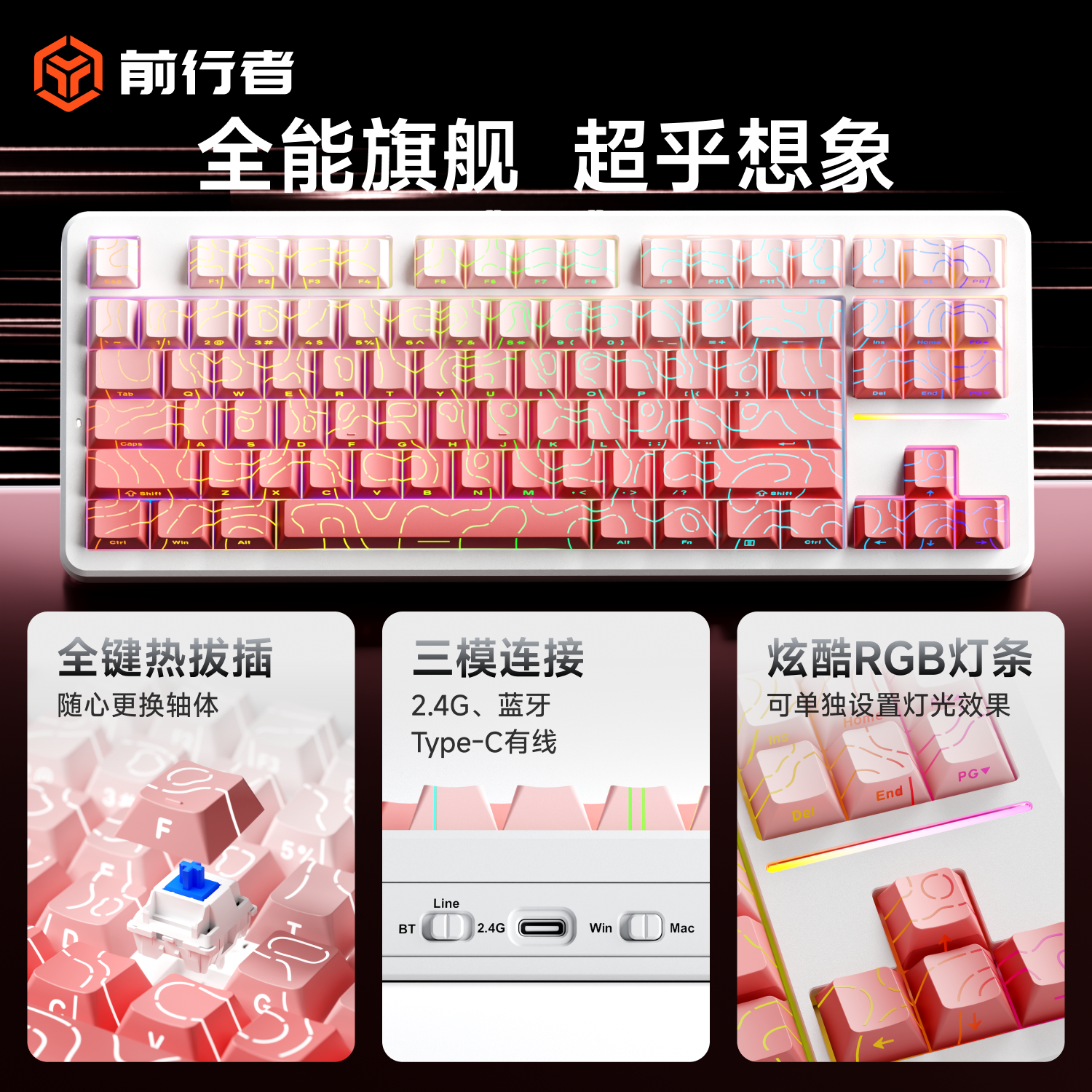 Forerunner X87 Customized Mechanical Keyboard and Mouse Set, Mahjong Sound, for Girls, Office, Gaming, Wireless Bluetooth