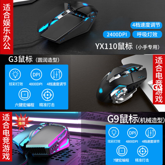 Forwarder electric competition mouse wired mechanical game macro computer big hand metal non-silent mute lol dedicated