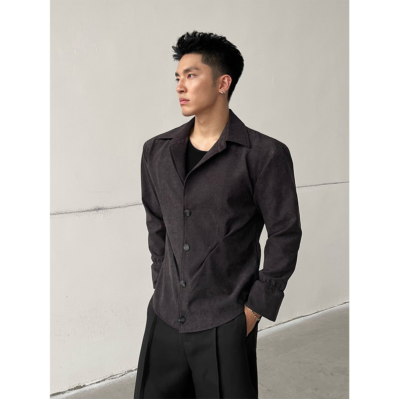 Masonsoul American-Style Original Waist-Cinching Shirt Jacket with Detachable Shoulder Pads, Early Autumn Regular Shoulder Fit Shirt