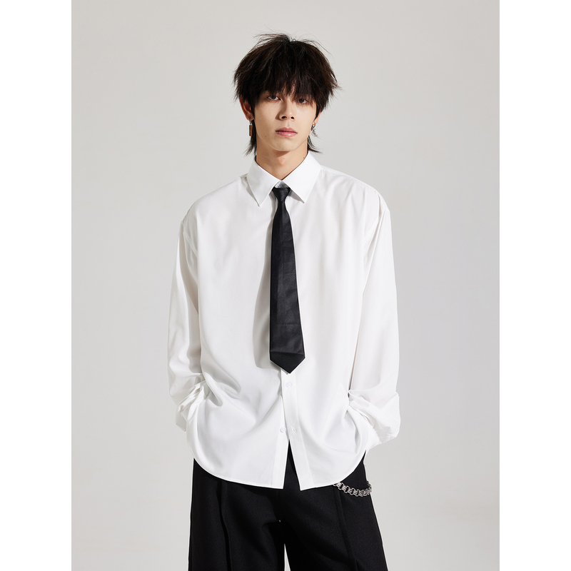 Masonsoul 2025 Spring New Tie White Shirt Silky Anti-Wrinkle Flowy Lazy Style Top