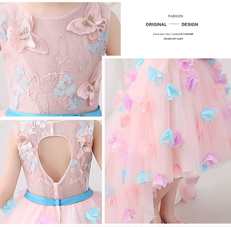 Váy công chúa màu hồng cô gái fluffy sợi trẻ em mẫu catwalk showtail dạ hội chủ nhà trang phục piano mùa hè váy công chúa cho bé gái