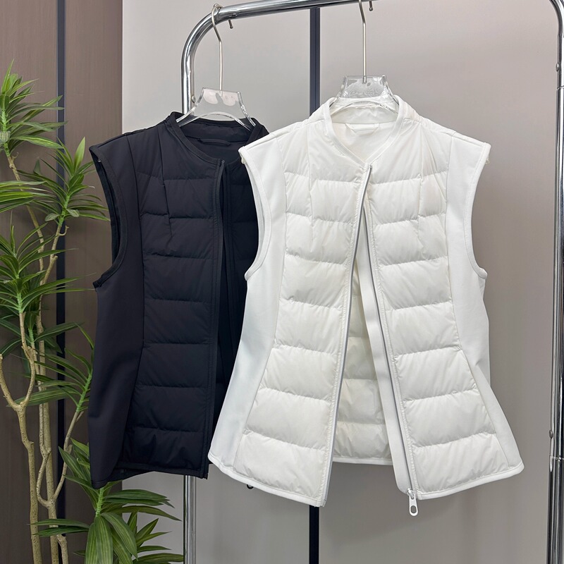 Lulu Style 90% Goose down Lightweight Slim-Fit Ribbed Yoga down Vest for Women, Short Inner Layer Waist-Cinching Vest