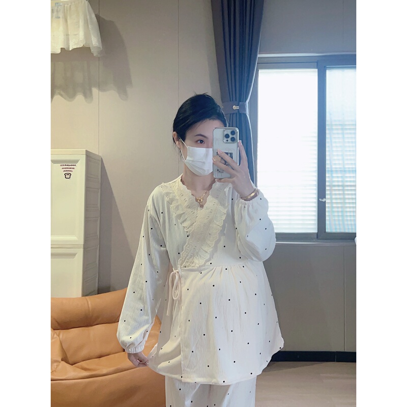 Pure Cotton Zou Fabric Spring and Autumn Kimono-Style Maternity Pajamas Postpartum Plus Size Nursing Summer Maternity Wear for Expectant Mothers Breastfeeding 6