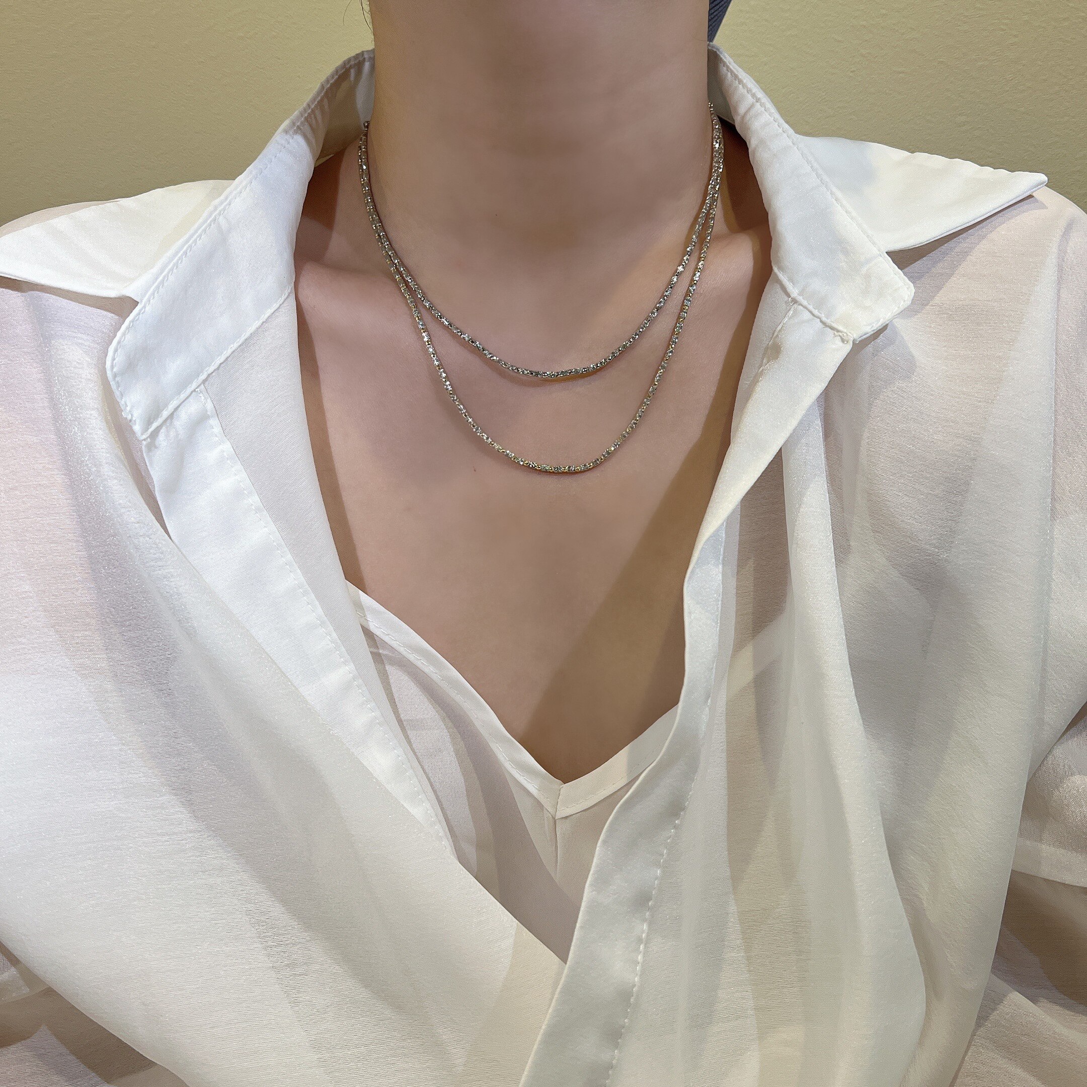 Japanese Crafts Classic 18K Gold Super Shiny Diamond Chain K White K Yellow Bicolor 7 3g + 45cm Limited Time Super Special Price