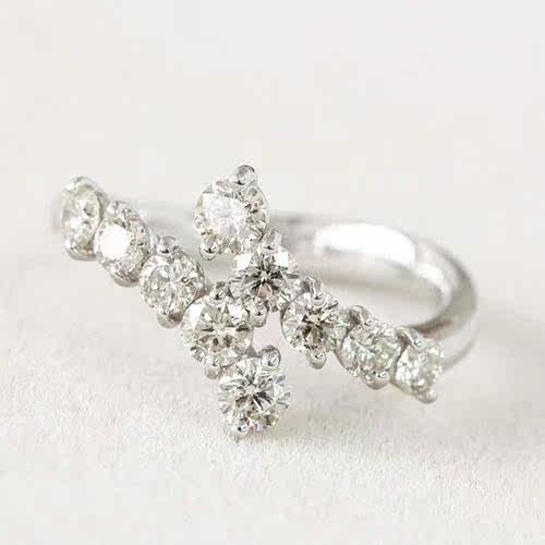 1ct dazzling 18K white gold inlaid with 10 grain crystal drill noble and elegant end female style ring beauty ring
