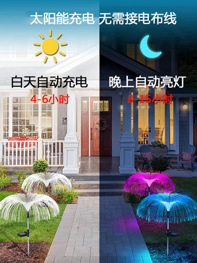 Outdoor Waterproof Solar Led Fiber Optic Jellyfish Light Atmosphere Decorative Light Courtyard Garden Villa Ground Lawn Light