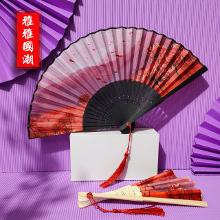 Chinese style silk 6 inch small folding fan dance catwalk fan