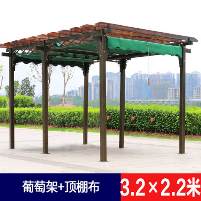 [Grape Trellis + Canopy Cloth] & 3.2 * 2.2Moutdoors grape trellis pavilion Wooden house Anticorrosive wood Pavilion courtyard garden Iron art Sunshade leisure time swing Tables and chairs Awning
