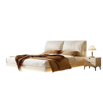 Fimax modern minimalist suspended genuine leather soft-covered Italian minimalist double bed master bedroom 1 8-meter solid wood bed