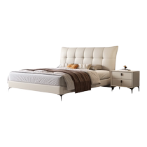 Fimax modern simple bed leather double bed 2024 new internet celebrity wedding bed small apartment solid wood leather bed