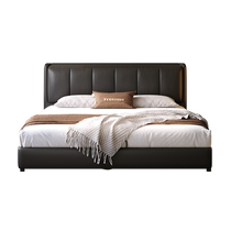 Femax modern minimalist bed leather solid wood bed small apartment storage bed double bed fully covered leather master bed