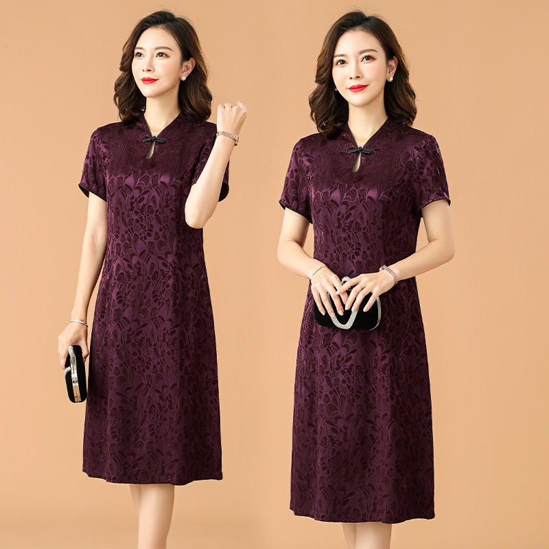 Brand Dress, Summer Solid Color, Suitable for Attending High-End Banquets, Can Be Worn Daily, Mother's Clothing, Mulberry Silk Modified Cheongsam