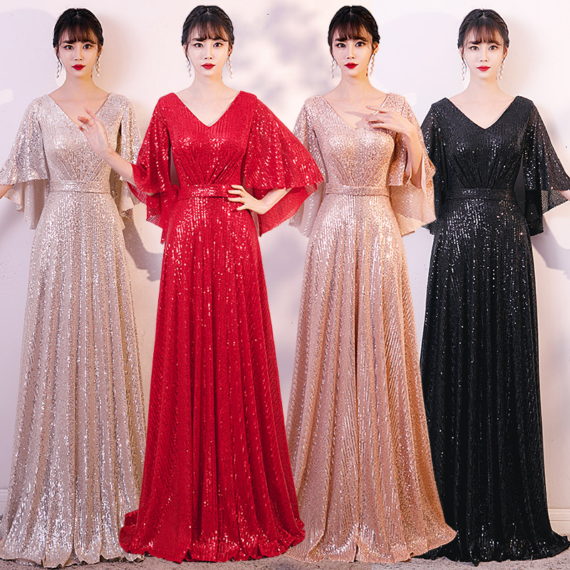 Sequin Choir Performance Dress Women's Long Dress Choir Adult Conductor Dress Banquet Annual Meeting Host Evening Dress Summer
