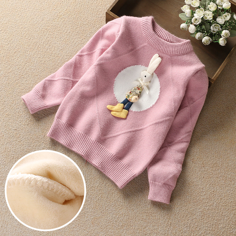 Girl Sweater Jacket Head Autumn Winter 2022 New Foreign Pie Children CUHK Child Pure Cotton Plus Suede Thickened Knit Undershirt