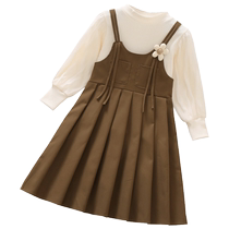 Girl Dress Dress Spring Dress 2024 New Ocean Gas Children Braces Dress Trendy Little Girl Two Sets Skirt