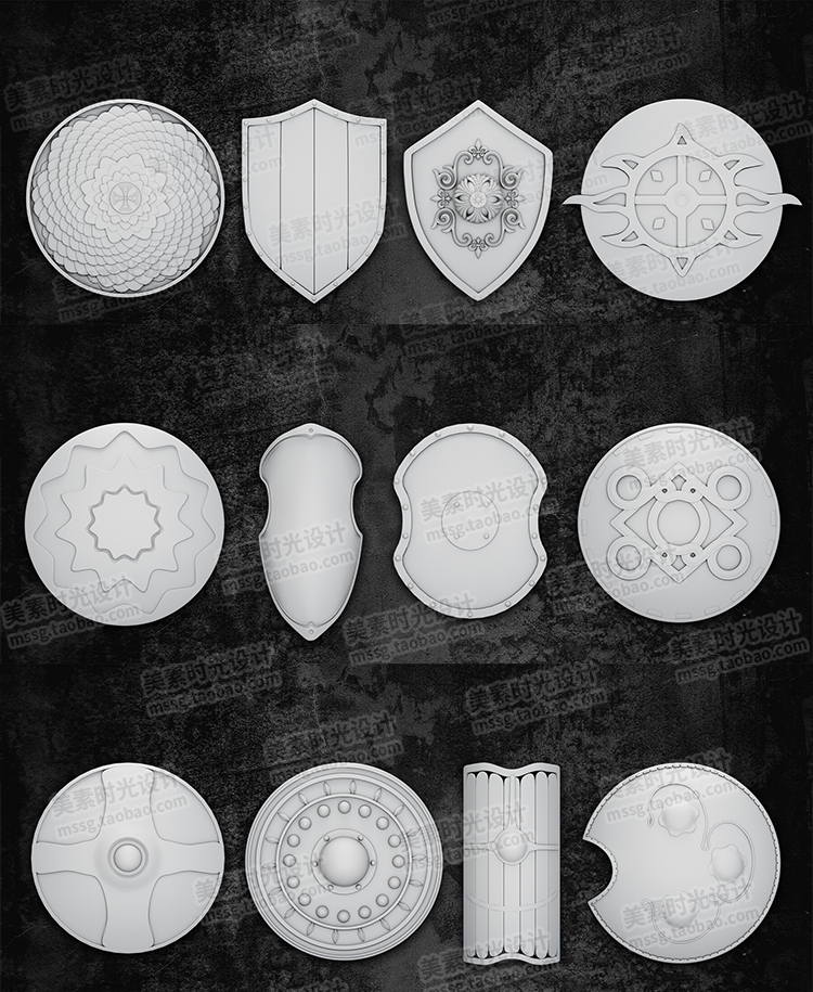 图片[9]-中世纪盾牌游戏防御盾C4D模型fbx obj blender素材无材质C1781-cg男孩