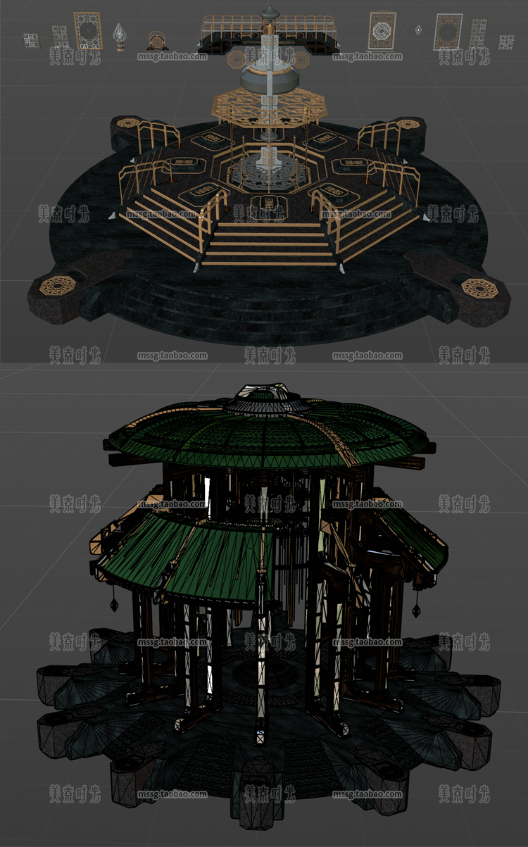 图片[4]-神圣的寺庙玄幻圆顶科幻建筑套件blender模型c4d素材fbx obj文件-cg男孩
