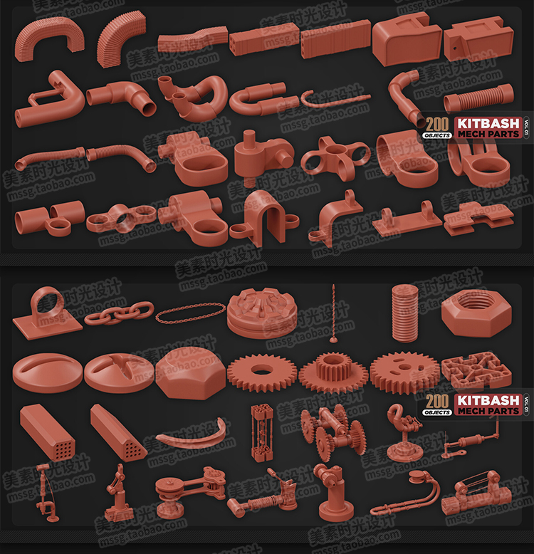 图片[3]-blender科幻机械机甲机器零件组件C4D模型3D立体fbx obj素材 -200个机械零件组件3D模型无材质-cg男孩