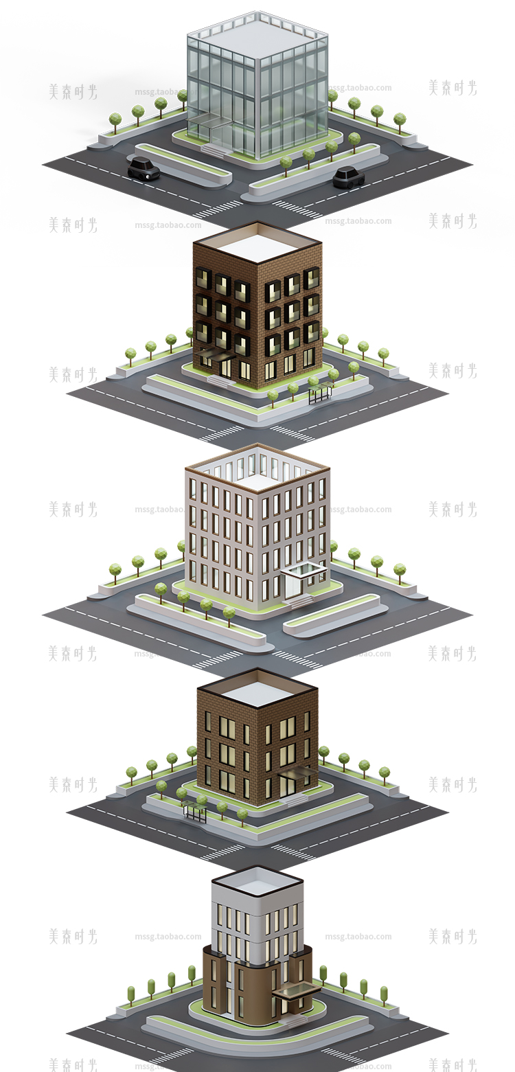 图片[3]-10个3D卡通城市建筑楼房大厦立体blender模型c4d素材fbx obj png-cg男孩
