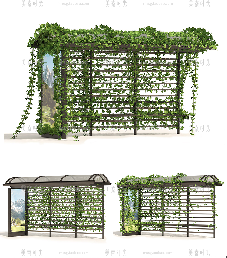 图片[3]-C4D有攀爬植物的候车亭子巴士站亭户外建筑blender模型3d素材fbx-cg男孩