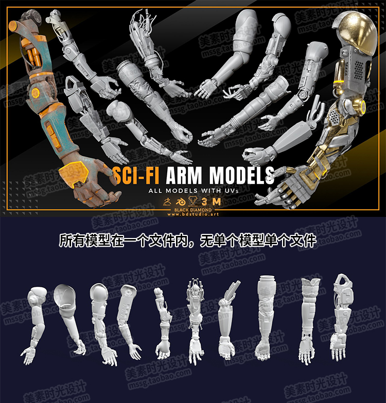 图片[3]-Blender科幻机械手臂机甲手臂C4D模型3D素材集FBX OBJ白模C1645-cg男孩