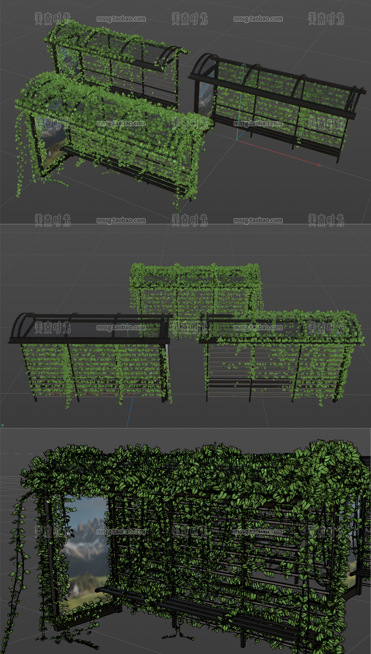 图片[5]-C4D有攀爬植物的候车亭子巴士站亭户外建筑blender模型3d素材fbx-cg男孩