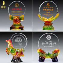 2019 colored water glass medal trophy custom crystal authorized brand creative commemorative ornaments customized