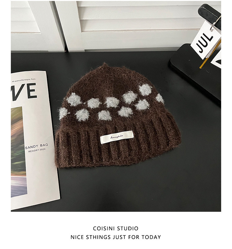 Koreanische Retro-Strickmützen mit Kontrastfarbenen Polka Dots für Männer und Frauen, Winter, dick, warm, Ohrenschutz, Slouchy Skullies Mütze – Detail 19